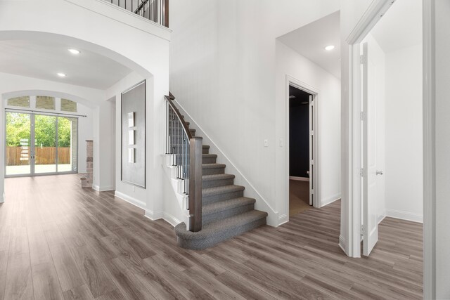 foyer entrance with dark hardwood / wood-style floors