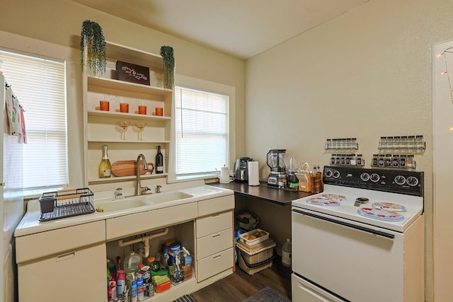 kitchen featuring electric stove, dark hardwood / wood-style flooring, plenty of natural light, and sink