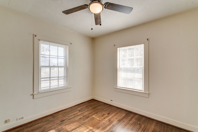 unfurnished room featuring ceiling fan, a textured ceiling, and hardwood / wood-style flooring