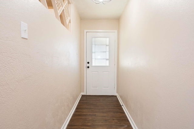 doorway with dark hardwood / wood-style floors