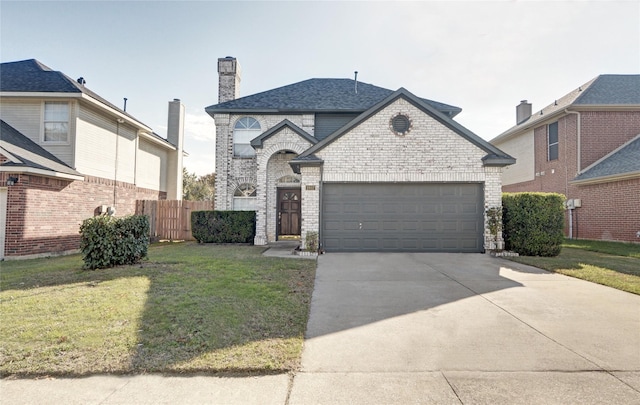 view of front facade featuring a garage and a front lawn