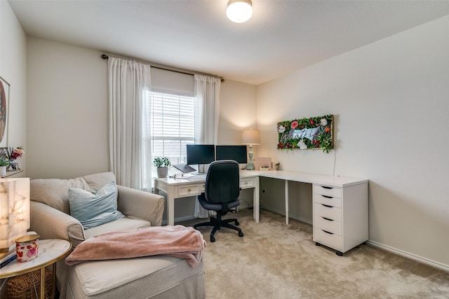 home office featuring light colored carpet