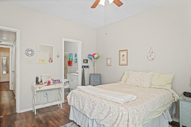 9601 Forest Ln Unit 412, Dallas, TX 75243 - bedroom with wood finished floors, ensuite bathroom, attic access, a ceiling fan, and a textured ceiling