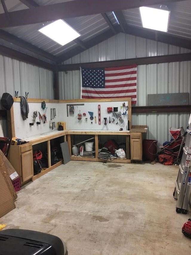 garage featuring a workshop area