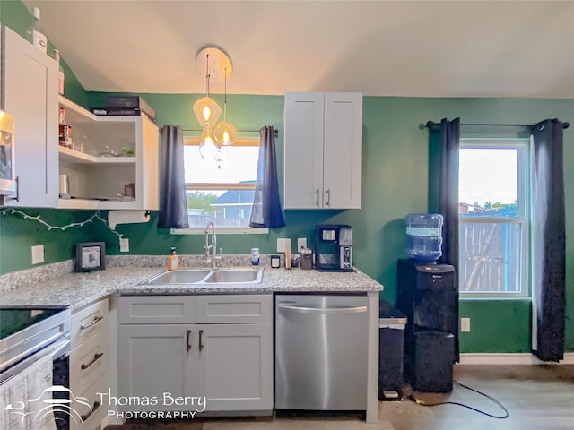 kitchen with a healthy amount of sunlight, sink, white cabinets, and stainless steel appliances