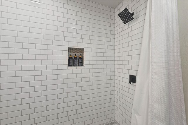 bathroom featuring a shower with shower curtain