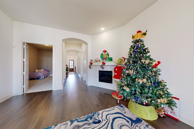 hall with dark hardwood / wood-style flooring