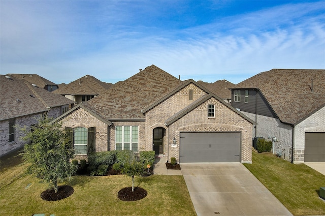 view of front of house featuring a front yard and a garage