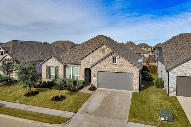 view of front facade featuring a front yard and a garage