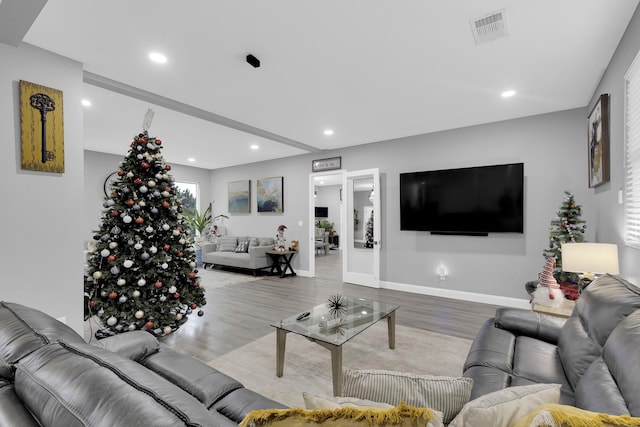 living room with hardwood / wood-style flooring