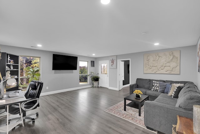 living room with hardwood / wood-style flooring