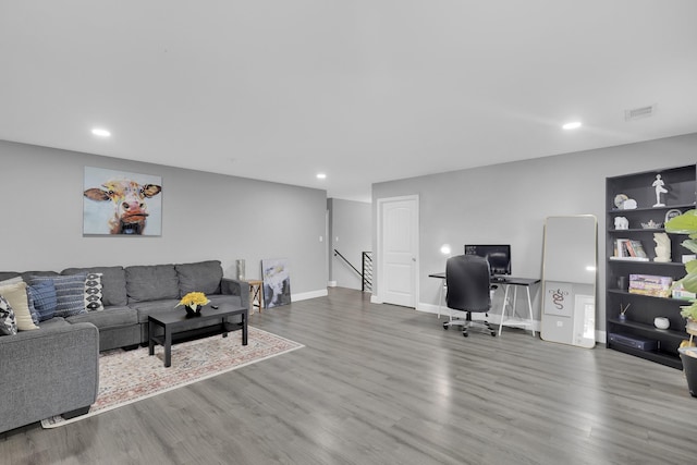 living room with wood-type flooring