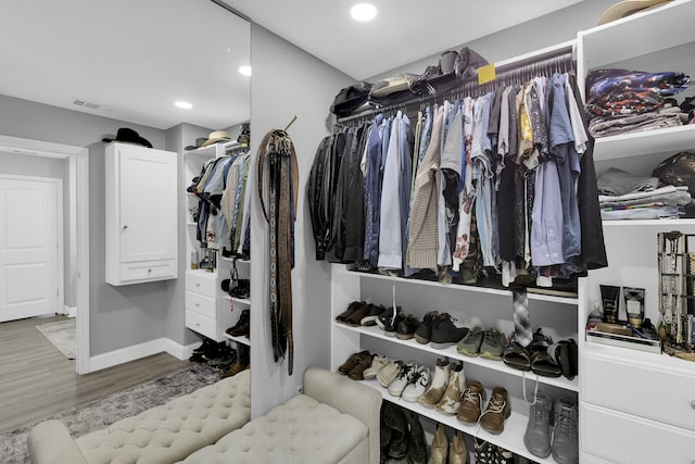 spacious closet featuring light hardwood / wood-style flooring