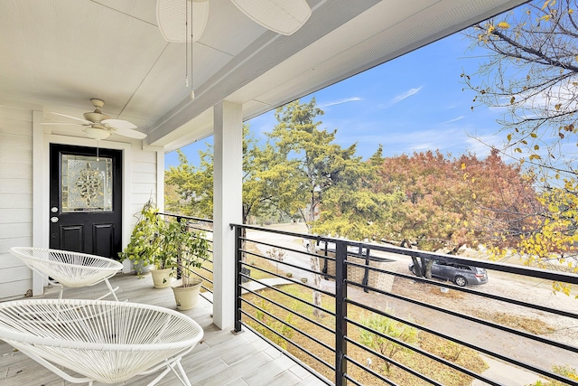 balcony with ceiling fan