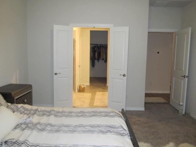 carpeted bedroom featuring a spacious closet and a closet