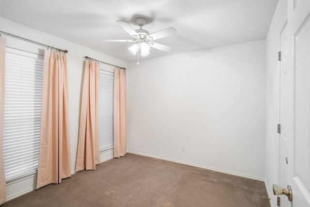 unfurnished bedroom with carpet and ceiling fan