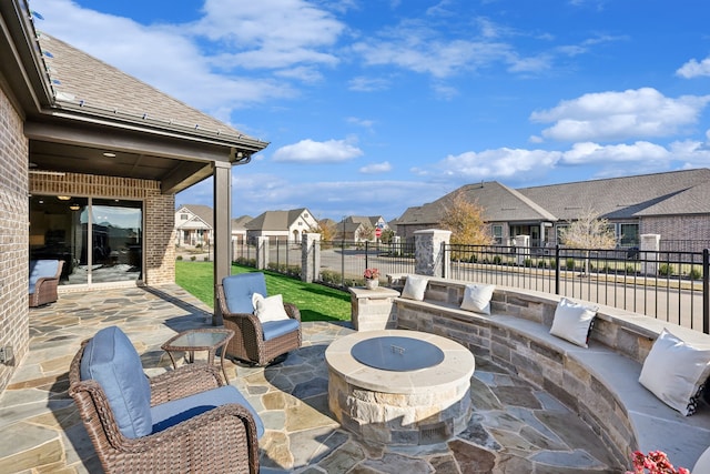 view of patio featuring a fire pit