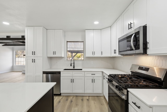 kitchen featuring sink, stainless steel appliances, and white cabinets