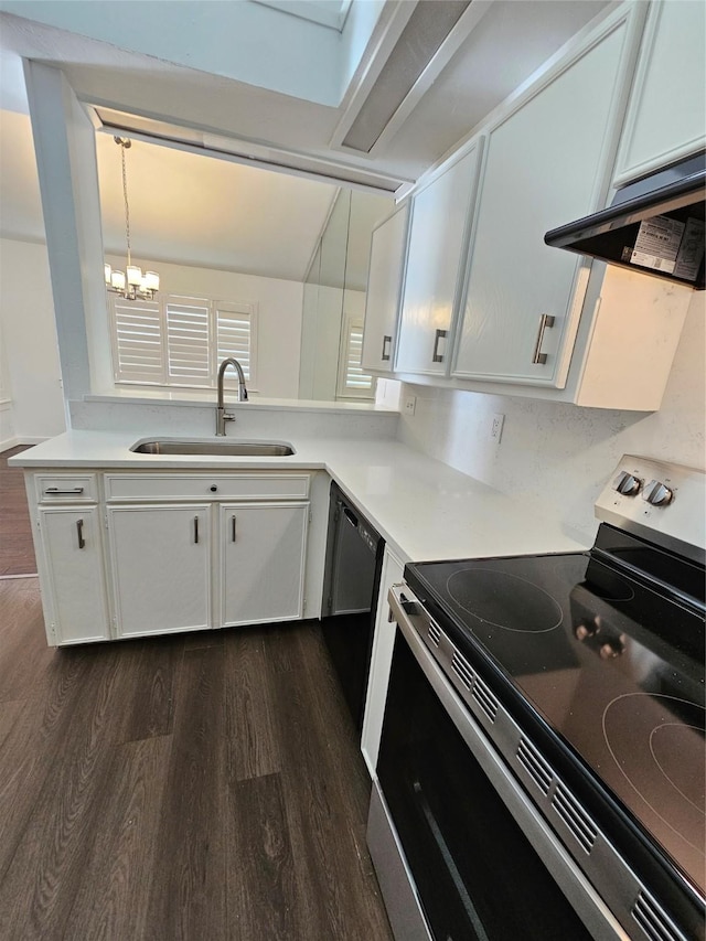 kitchen featuring white cabinets, sink, and stainless steel range with electric cooktop