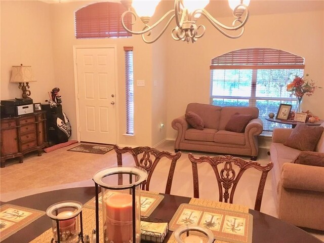 living room with a chandelier