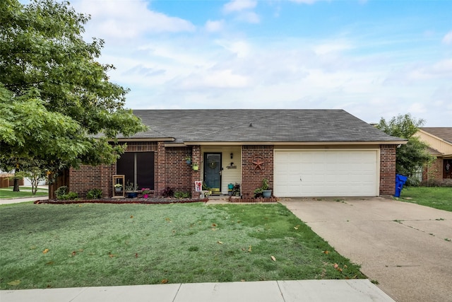 ranch-style house with a front lawn and a garage