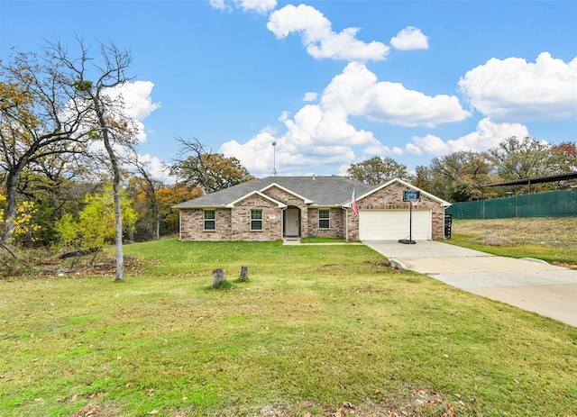 view of front of house featuring a garage and a front lawn