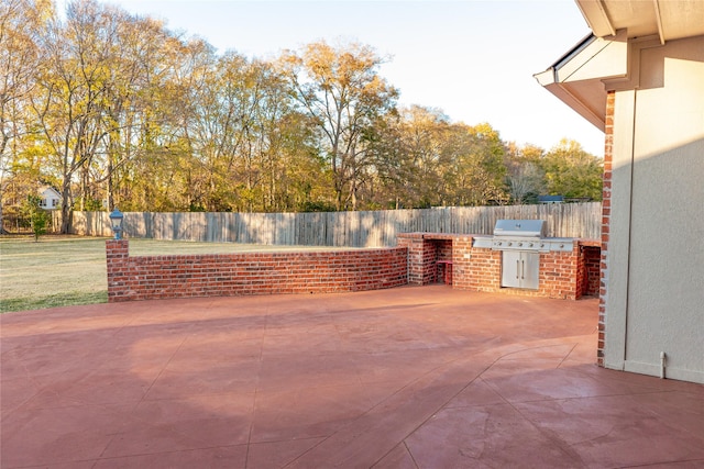 view of patio with area for grilling and an outdoor kitchen