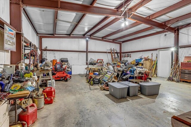 garage with a workshop area