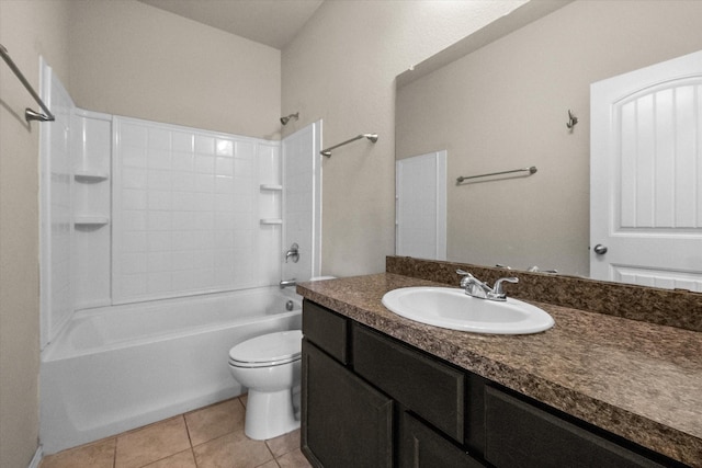 full bathroom featuring vanity, toilet, tile patterned flooring, and shower / bathing tub combination