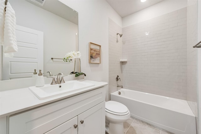 4557 Ward St, North Richland Hills, TX 76180 - bathroom with tile patterned floors, toilet, vanity, shower / tub combination, and visible vents