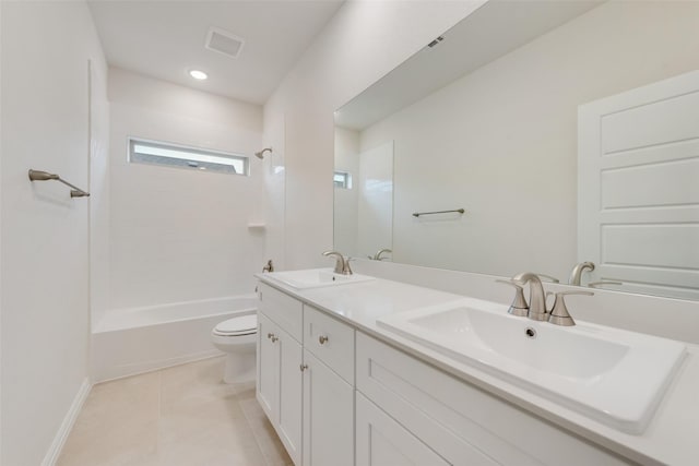 full bathroom featuring tile patterned flooring, vanity, toilet, and shower / bath combination