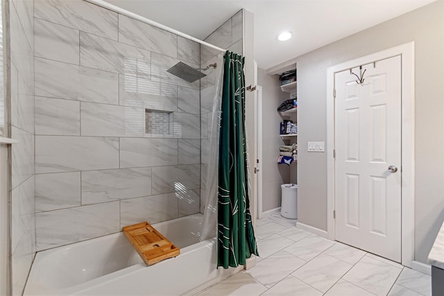 bathroom featuring shower / tub combo with curtain