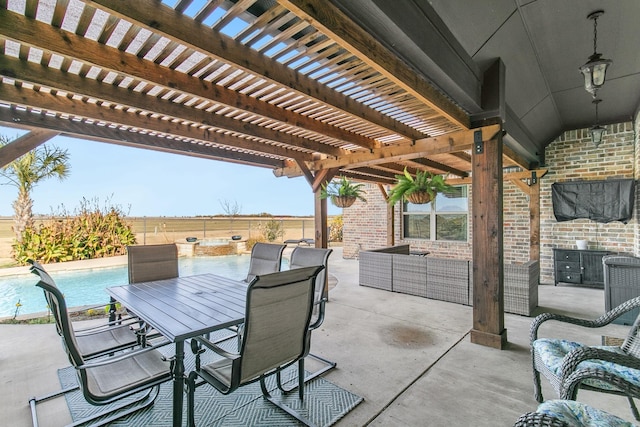 view of patio featuring a pergola and an outdoor hangout area