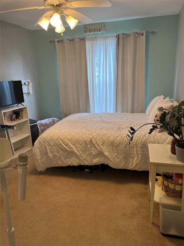 bedroom with carpet floors and ceiling fan