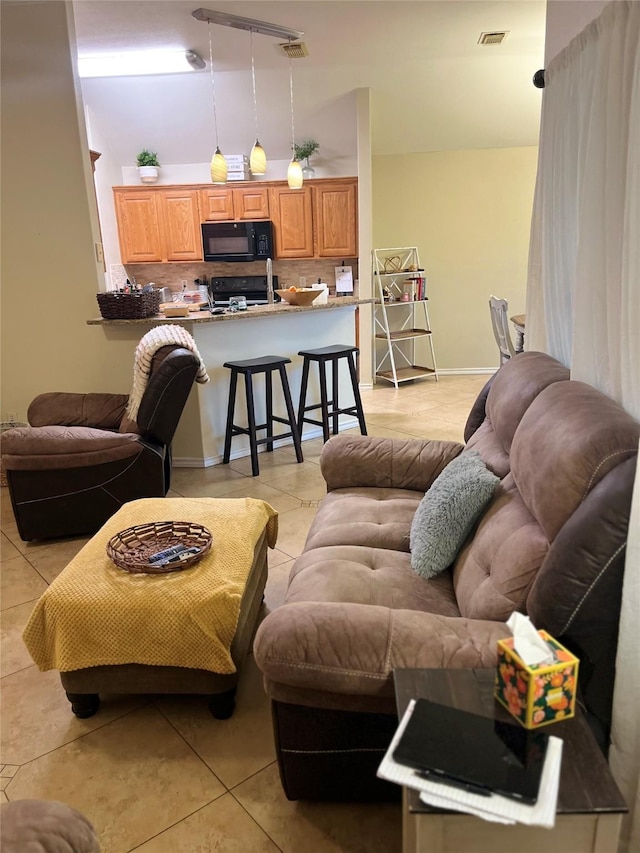 view of tiled living room