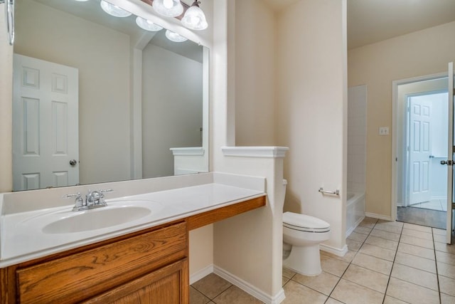 full bathroom with tile patterned flooring, vanity, toilet, and  shower combination