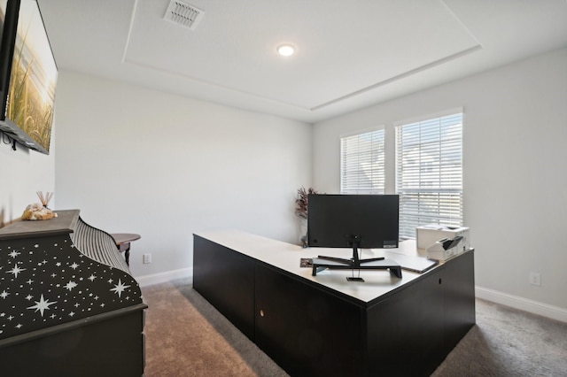 office space featuring dark colored carpet