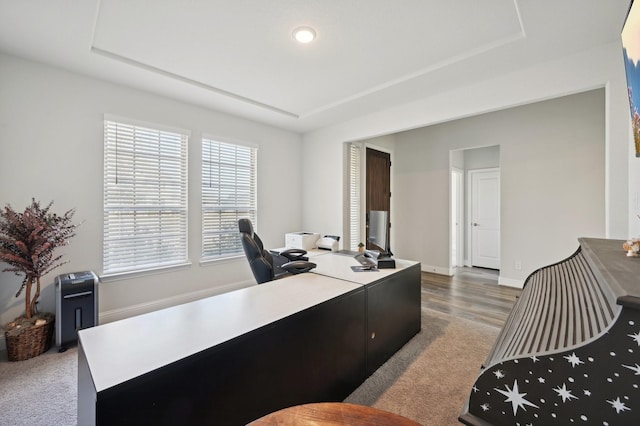 office area with hardwood / wood-style flooring