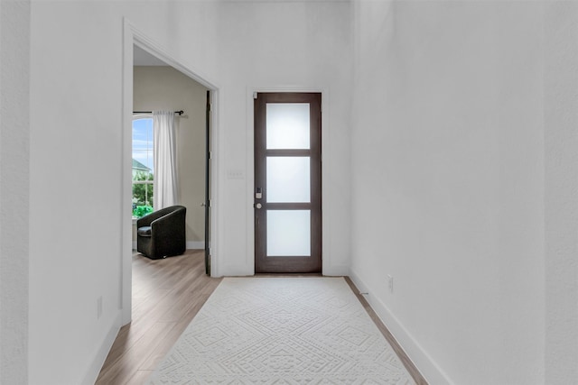 doorway with light hardwood / wood-style flooring