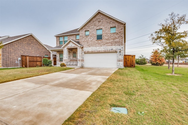 craftsman house with a front yard and a garage