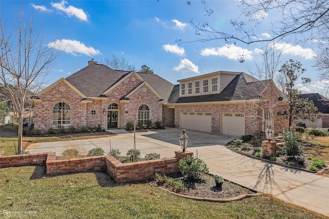 view of front of property featuring a garage and a front lawn