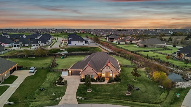 view of aerial view at dusk