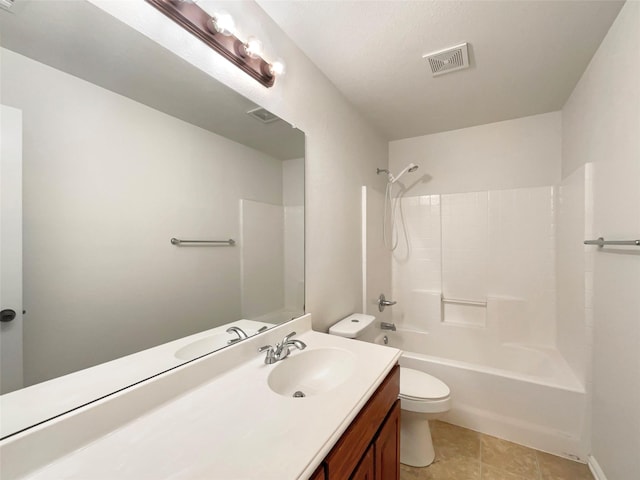 full bathroom with tile patterned flooring, vanity, toilet, and shower / bathtub combination