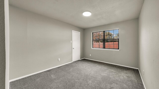 spare room with a textured ceiling and carpet floors