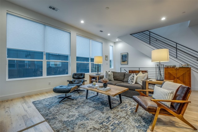 living room featuring light wood-type flooring