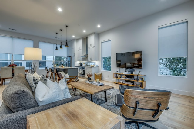 living room with light hardwood / wood-style floors