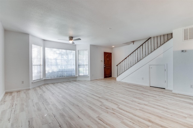 unfurnished living room with ceiling fan and light hardwood / wood-style flooring