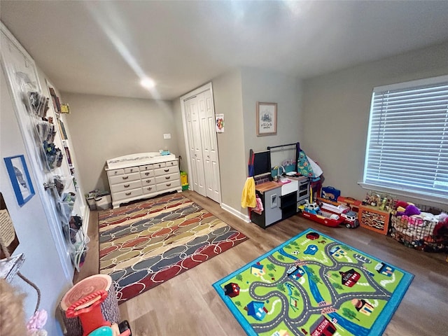 recreation room with hardwood / wood-style floors