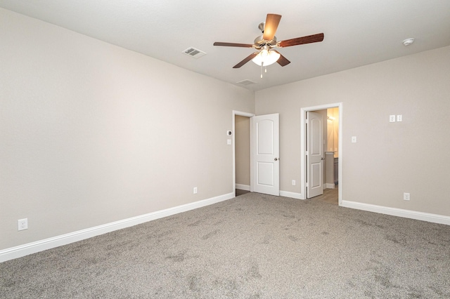 unfurnished bedroom with carpet and ceiling fan