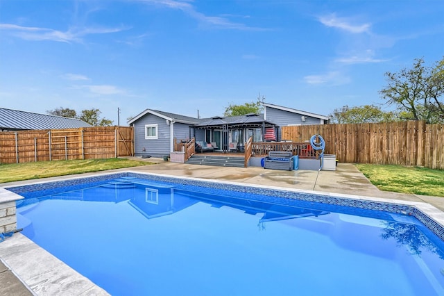 view of swimming pool with a gazebo and a patio area